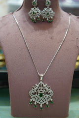 Emerald Green American Diamond Pendant Set