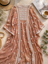 Premium Brown Ghas Patti Chikankari Crepe Kaftan | Handcrafted Lucknowi Style