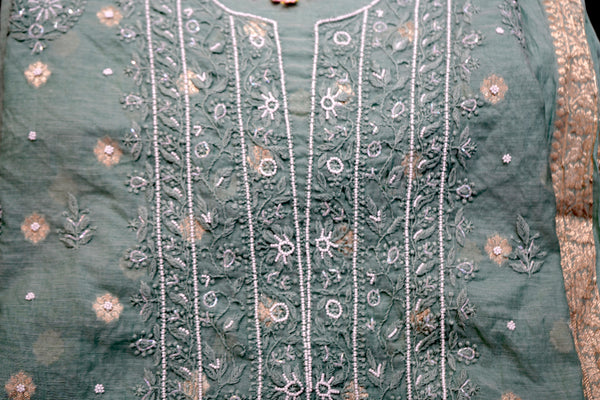 Chikankari Banarasi Print Chanderi Silk Suit with Dupatta – Unstitched