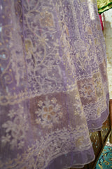 Purple Organza Cutdana Anarkali Suit with Dupatta