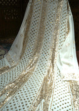 Handcrafted Lucknowi Chikankari Mirror Work & Gota Patti White Georgette Semi-Stitched Anarkali Suit Set for Women