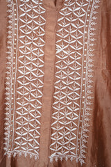 Handcrafted Lucknowi Chikankari Mukaish Work Brown Mul Chanderi Unstitched Co-ord Set for Women
