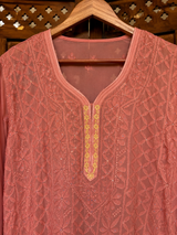 Handcrafted Lucknowi Chikankari Mukaish Work Georgette Straight Suit with Sharara | Stitched | Without Dupatta