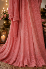 Handcrafted Lucknowi Chikankari Heavy Multi Cutdana Work Peach Georgette Semi-Stitched Anarkali Suit with Dupatta