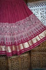 Premium Red Ajrakh Lustrous Lagdi Patta Chaniya Choli – Navratri Garba Chaniya Choli Set