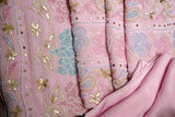 Chikankari- Premium Pink Georgette Unstitched Suit with Bead, Zari & Cutdana Work + Dupatta