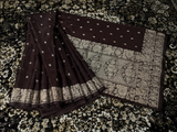 Royal Brown Banarasi Pure Mulberry Silk Silver Zari Saree