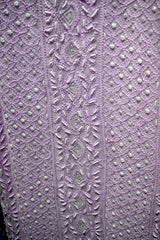 Lucknowi Chikankari Handcrafted Purple Cutdana Bead Work Georgette Unstitched Straight Suit Set