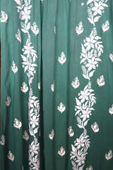 Chikankari-Premium Green Ghas Patti Crepe Long Frock Style Kurti | Lucknowi Embroidered Dress