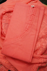 Chikankari Premium peach georgette  Mukaish long kurti gharara set with dupatta