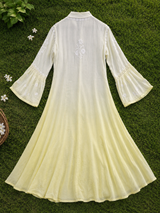Handcrafted Lucknowi Style- Premium Brown Ghas Patti Chikankari Pure Crepe Kaftan