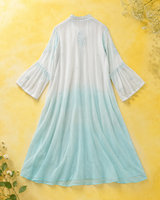 Chikankari-Premium Light Blue Ombre Ghas Patti Pure Crepe Kaftan Gown