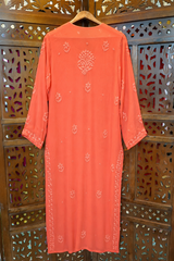 Premium Orange Chikankari Ghas Patti & Mukaish Georgette Suit Set with Slip & Dupatta | Festive Wear