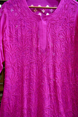 Fuchsia Pink Short Kurti with Sharara, Slip & Dupatta – Resham Jaal Chikankari Work