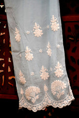 Ice Blue Handcrafted Lucknowi Ghas Patti Chikankari Kurta Palazzo Set with Phanda & Murri Work
