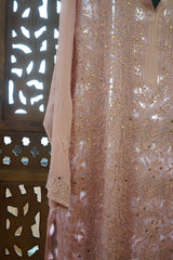 Chikankari-Handcrafted Lucknowi Resham Thread & Muqesh Work Georgette Kurti