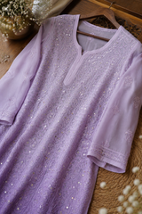 Chikankari-Handcrafted Lucknowi Resham Thread & Muqesh Work Georgette Kurti