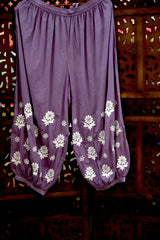 Lavender Purple Lucknowi Chikankari Ghas Patti Floral Jaal & Buti Short Kurti with Afghani Salwar Set