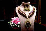 Wedding Wear Turkish Stone Style 4-Tone Polish Kundan Statement Necklace & Earring Set
