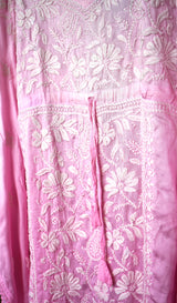 Chikankari Crepe Satin Pink Kaftan Gharara Set with Fine Embroidery Work