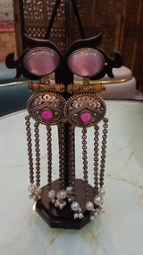 Kashmiri Style Two-Tone Long Dangler Earrings