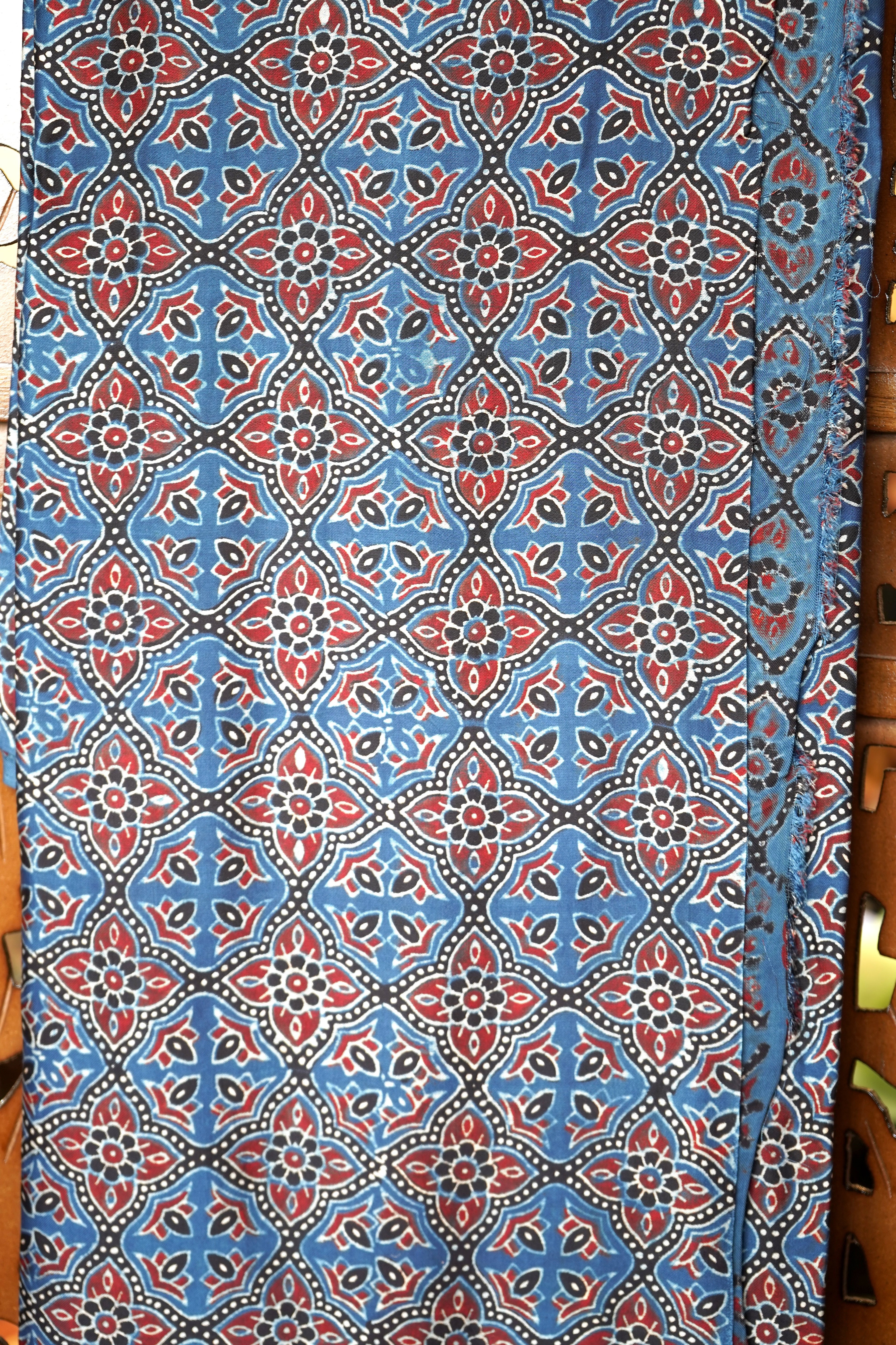 Ajrakh Natural Dye Modal Silk Ragri Pata Suit Piece – Unstitched