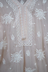 Crepe Arca Designer Peach Chikankari Co-ord Set