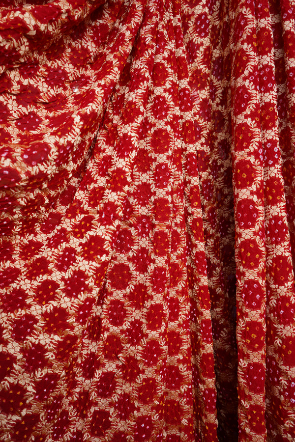 Red Bandhej Pure Gorgette Saree-Jamnagar
