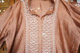 Handcrafted Lucknowi Chikankari Mukaish Work Brown Mul Chanderi Unstitched Co-ord Set for Women