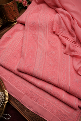 Handcrafted Lucknowi Chikankari Heavy Multi Cutdana Work Peach Georgette Semi-Stitched Anarkali Suit with Dupatta