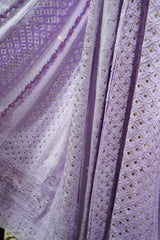Handcrafted Lucknowi Chikankari Parsi & Mukaish Work Purple Georgette Semi-Stitched Anarkali Suit Set for Women