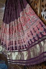 Premium Burgundy Lustrous Lagdi Patta Ajrakh Chaniya Choli – Navratri & Garba Chaniya Choli Set