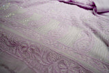 Lucknowi Chikankari Handcrafted Purple Cutdana Bead Work Georgette Unstitched Straight Suit Set