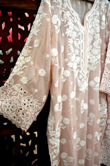 Blush Pink Lucknowi Ghas Patti Chikankari Cutwork Muslin Palazzo Set