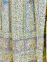 Handcrafted Lucknowi Chikankari Heavy Multi Cutdana Work Yellow Georgette Semi-Stitched Anarkali Suit with Dupatta