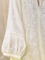 Handcrafted Lucknowi Style- Premium Brown Ghas Patti Chikankari Pure Crepe Kaftan