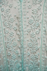 Chikankari-Premium Light Blue Ombre Ghas Patti Pure Crepe Kaftan Gown