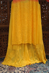 Chikankari Orange & Yellow Ombre Resham Jaal Georgette Kurti Sharara Set with Dupatta | Festive & Wedding Wear