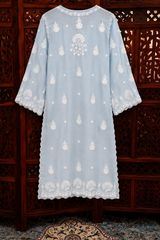 Ice Blue Handcrafted Lucknowi Ghas Patti Chikankari Kurta Palazzo Set with Phanda & Murri Work