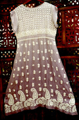 Dusty Mauve Lucknowi Chikankari Ambi Jaal Flared Frock Dress