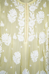 Chikankari Ghass Patti Work Crepe Silk Yellow Suit Set