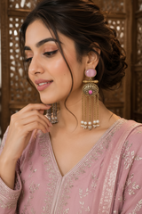 Kashmiri Style Two-Tone Long Dangler Earrings