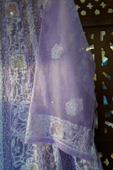 Purple Organza Cutdana Anarkali Suit with Dupatta