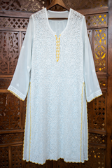 Chikankari Suit Set-Blue & Peach Gradient Viscose Georgette with Muqesh Work
