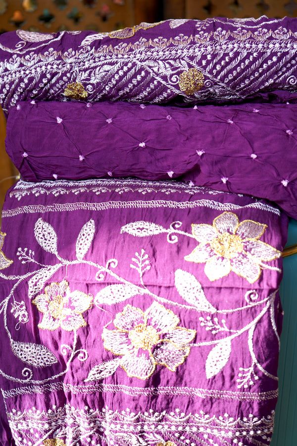 Italian Crepe Bandhej Suit with Kadhai Work