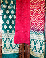 Bandhej Chinon Silk Suit Set – Unstitched