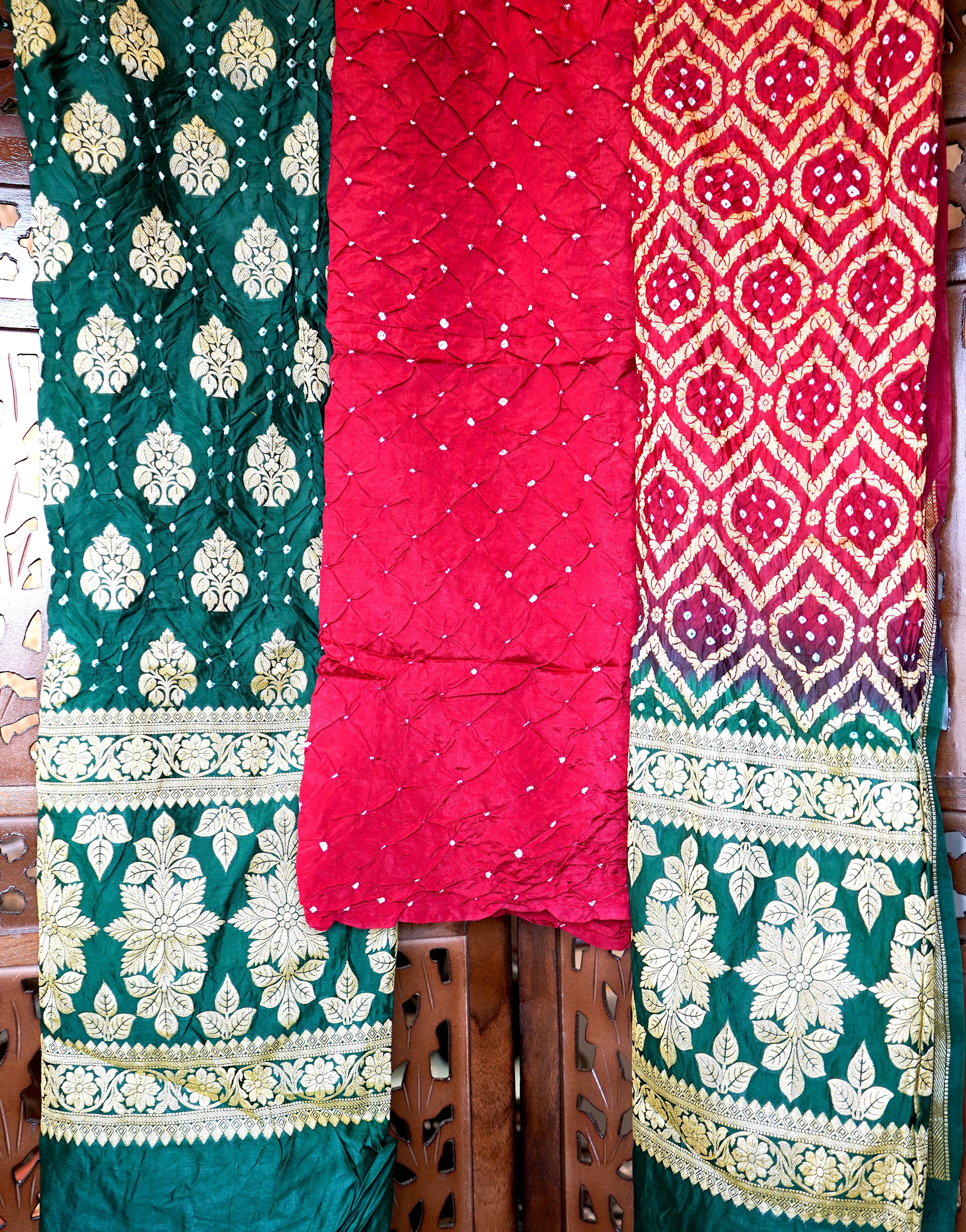 Bandhej Chinon Silk Suit Set – Unstitched From Jamnagar