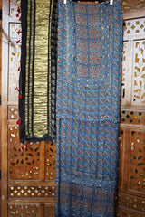 Ajrakh Natural Dye Modal Silk Ragri Pata Suit Piece – Unstitched