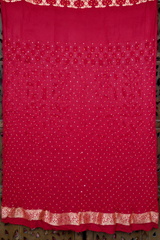 Red Bandhej Pure Gorgette Saree-Jamnagar