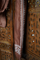Handcrafted Lucknowi Chikankari Mukaish Work Brown Mul Chanderi Unstitched Co-ord Set for Women